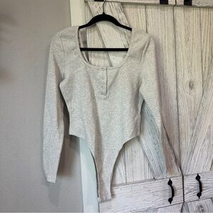 NWT By Egreis Ribbed Henley Bodysuit Heather Grey Sz XL